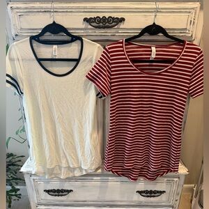 White Tee with Black Trim sleeve XS and maroon/white stripe XXS